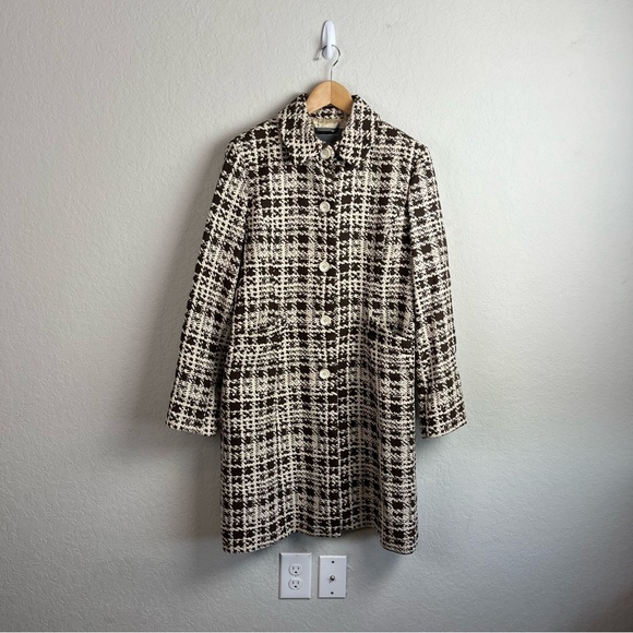 Ann Taylor Coat Plaid Jacket Collared Tweed - Picture 3 of 15